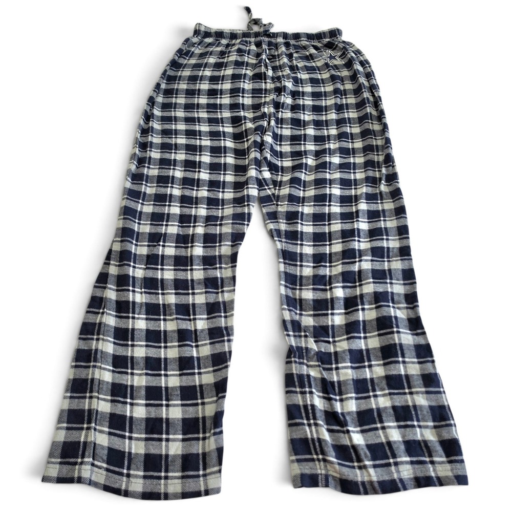 Dallas Cowboys Mens Plaid Pajama Pants Navy Blue White Flannel Lounge Large